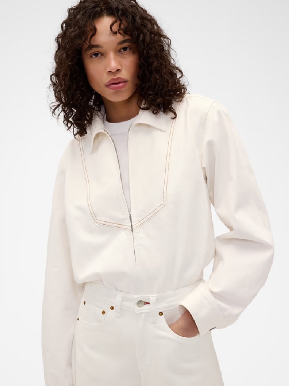 GAP Women's Off-White Zip-Front Jean Jacket